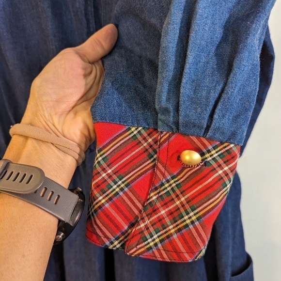 Vintage Sabino 80s Western Cotton Chambray Button Up Midi Plaid Shirt Dress 8 - Picture 14 of 14